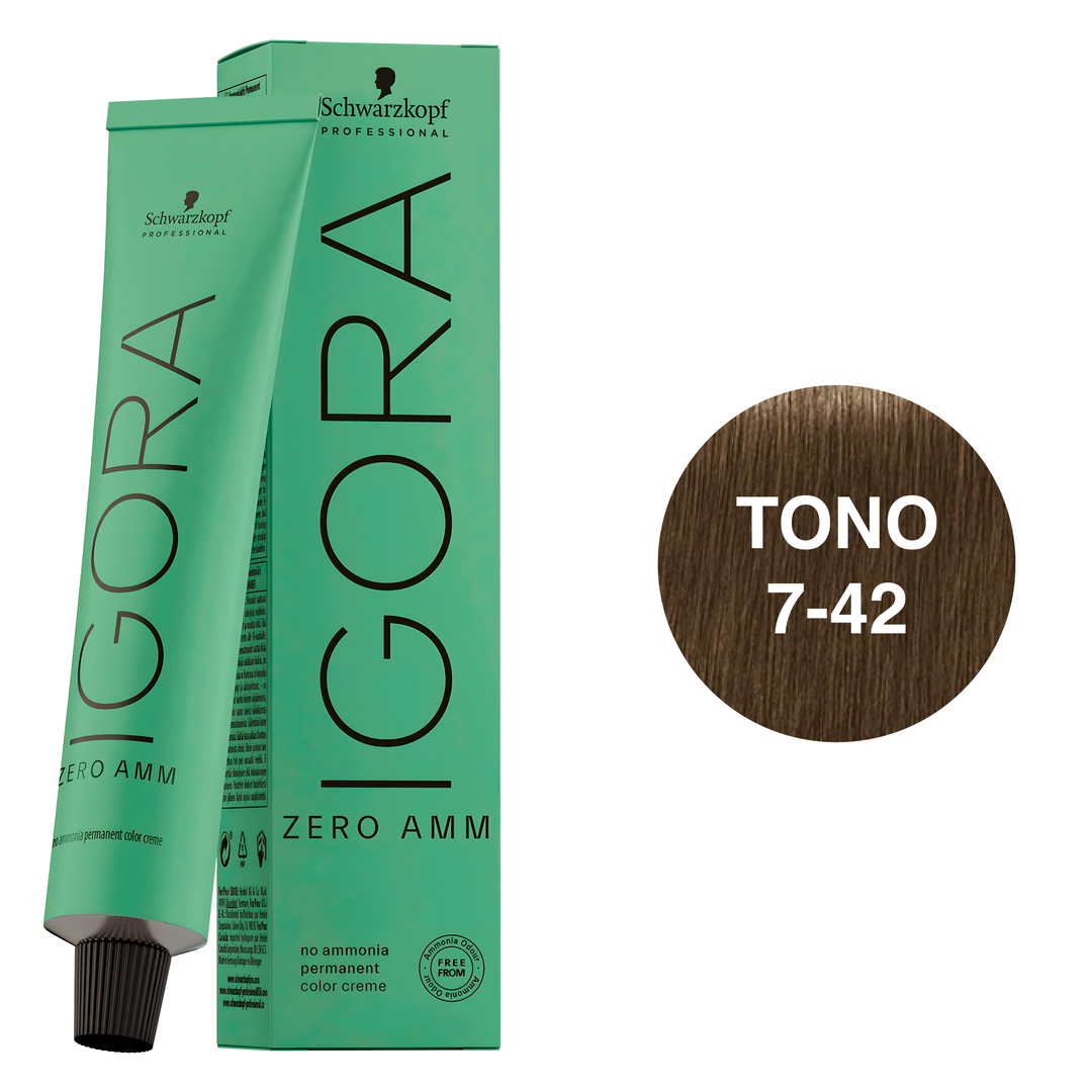 Igora Zero AMM Tinte Permanente 7-42 Rubio Medio Beige Humo 60ml