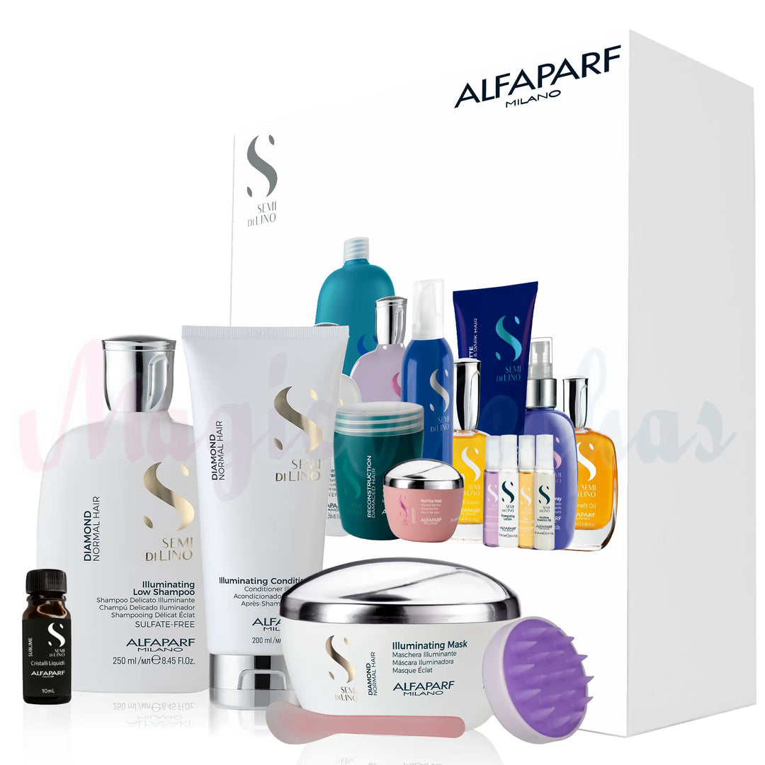 Kit Alfaparf Semi Di Lino Diamond Normal Hair Shampoo + Acondicionador + Mascarilla + Spray Multifunción Alfaparf