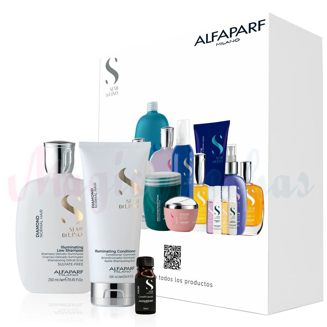 Kit Alfaparf Semi Di Lino Diamond Normal Hair Shampoo + Acondicionador + Obsequio Alfaparf