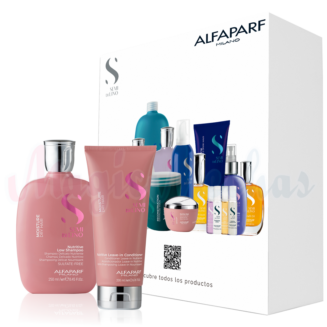 Kit Alfaparf Semi Di Lino Moisture Dry Hair Shampoo + Acondicionador + Obsequio