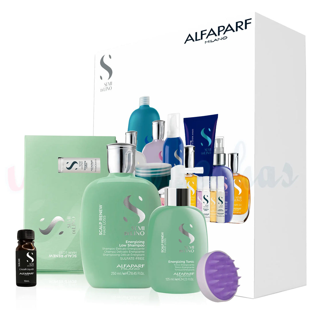 Kit Alfaparf Semi Di Lino Scalp Renew Hair Loss Shampoo Energizante + Tonico Energizante + Ampolletas Energizing + Obsequio Alfaparf