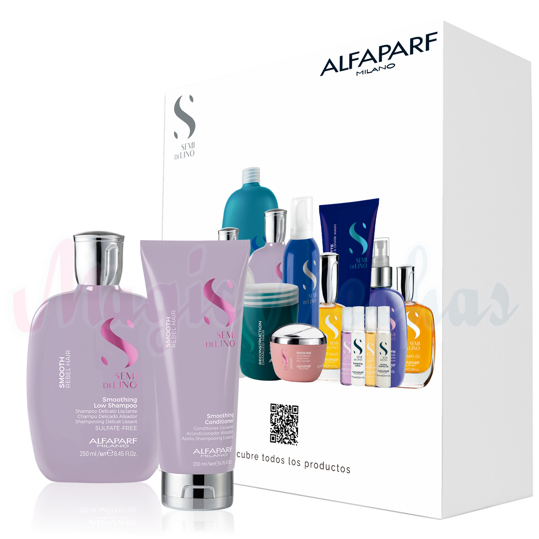 Kit Alfaparf Semi Di Lino Smooth Rebel Hair Shampoo + Acondicionador + Obsequio