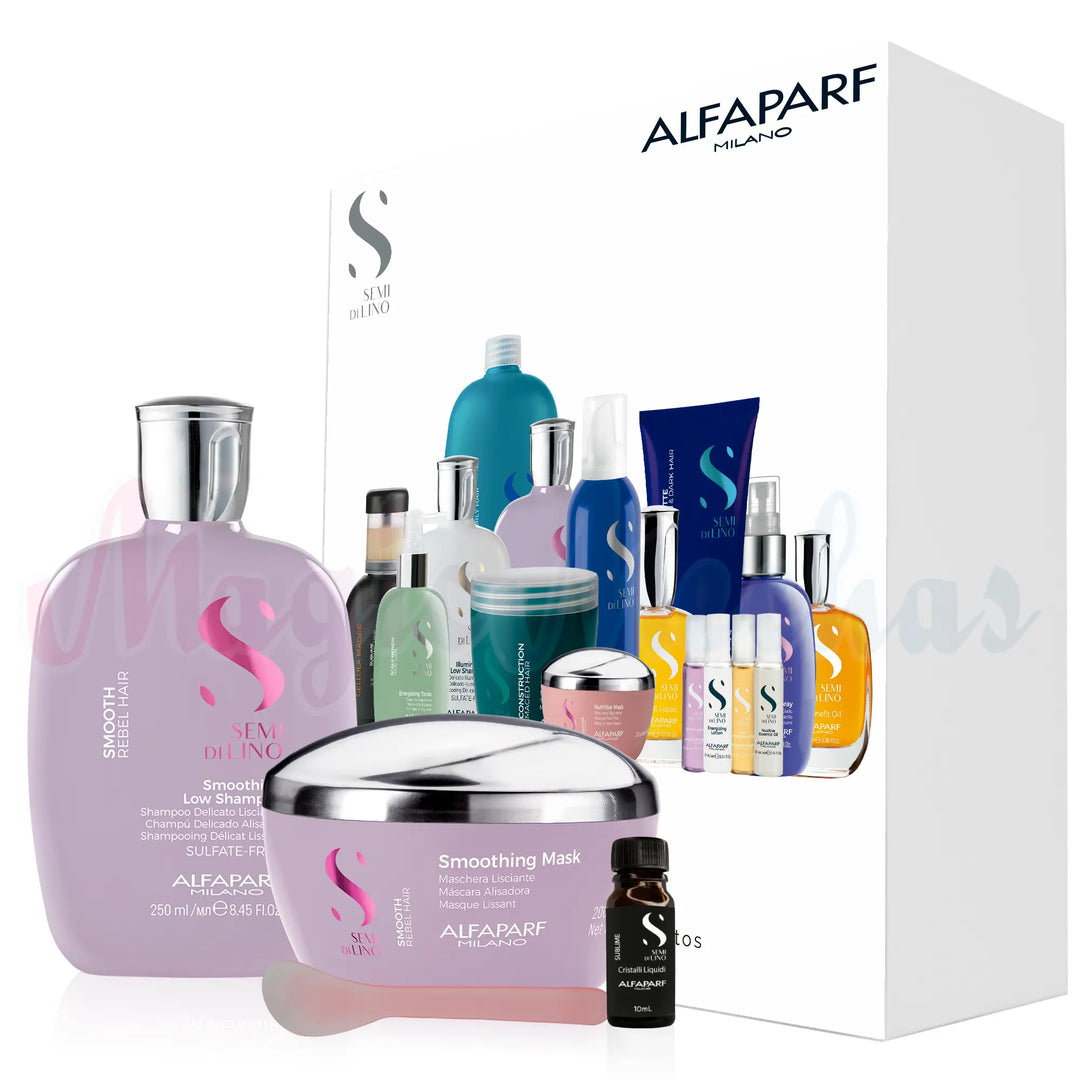 Kit Alfaparf Semi Di Lino Smooth Rebel Hair Shampoo + Mascarilla + Obsequio Alfaparf