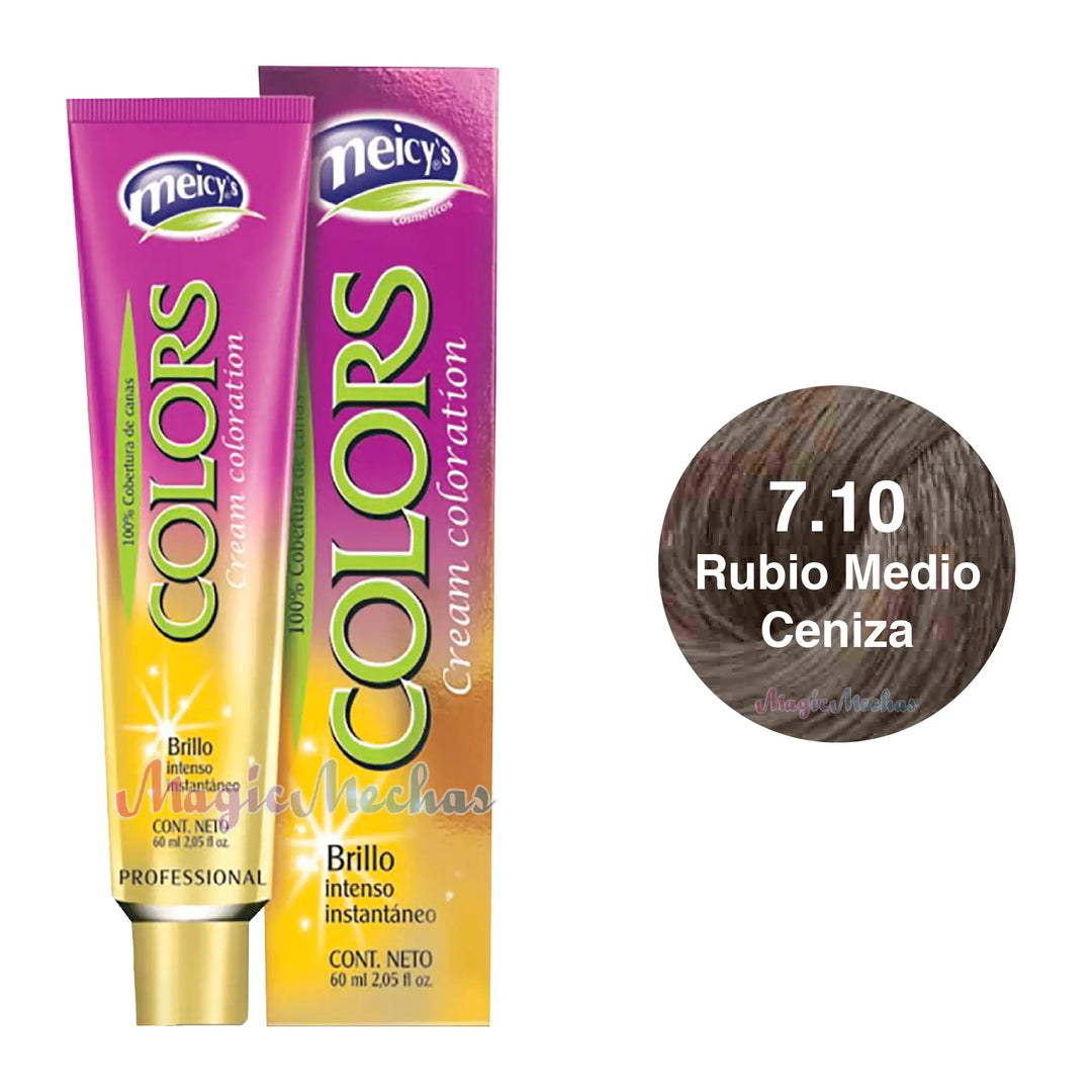 Meicys Tinte Colors Permanente 7.10 Rubio Medio Ceniza 60mL Meicys