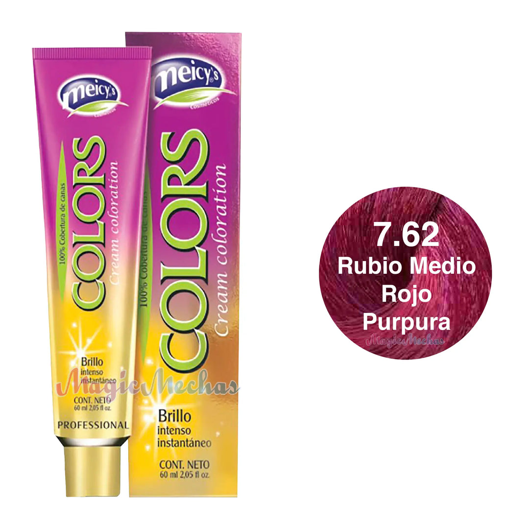 Meicys Tinte Colors Permanente 7.62 Rubio Medio Rojo Purpura 60mL Meicys