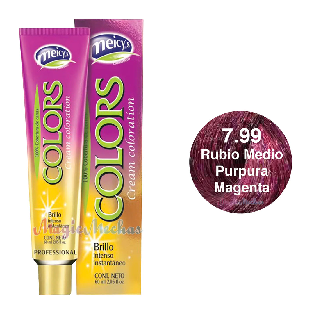 Meicys Tinte Colors Permanente 7.99 Rubio Medio Purpura Magenta 60mL Meicys