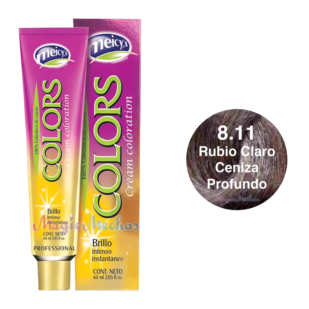 Meicys Tinte Colors Permanente 8.11 Rubio Claro Ceniza Profundo 60mL Meicys