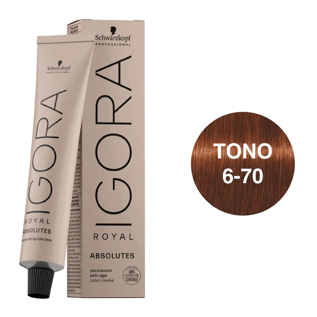 Igora Royal Absolutes Tono 6-70 Rubio Oscuro Cobrizo Natural 60mL - Magic Mechas