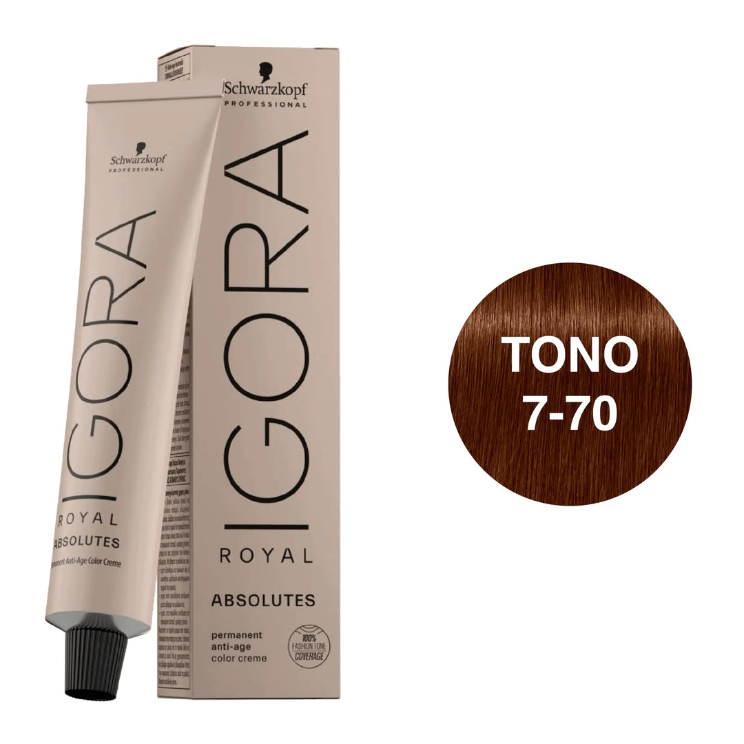 Igora Royal Absolutes Tono 7-70 Rubio Medio Cobrizo Natural 60mL - Magic Mechas