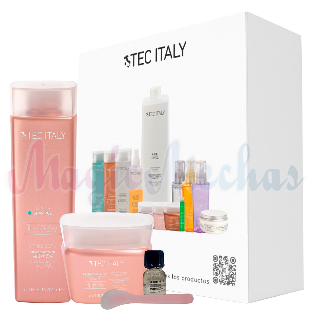 Kit Tec Italy Lumina Shampoo + Lumina Mascarilla Matizante + Obsequio. Tec Italy