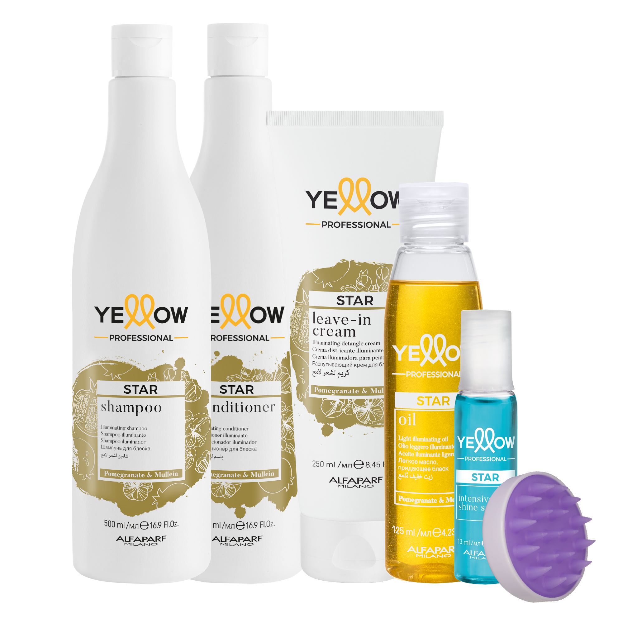 Kit Yellow Star Shampoo + Acondicionador + Crema Para Peinar + Oil + Serum Yellow