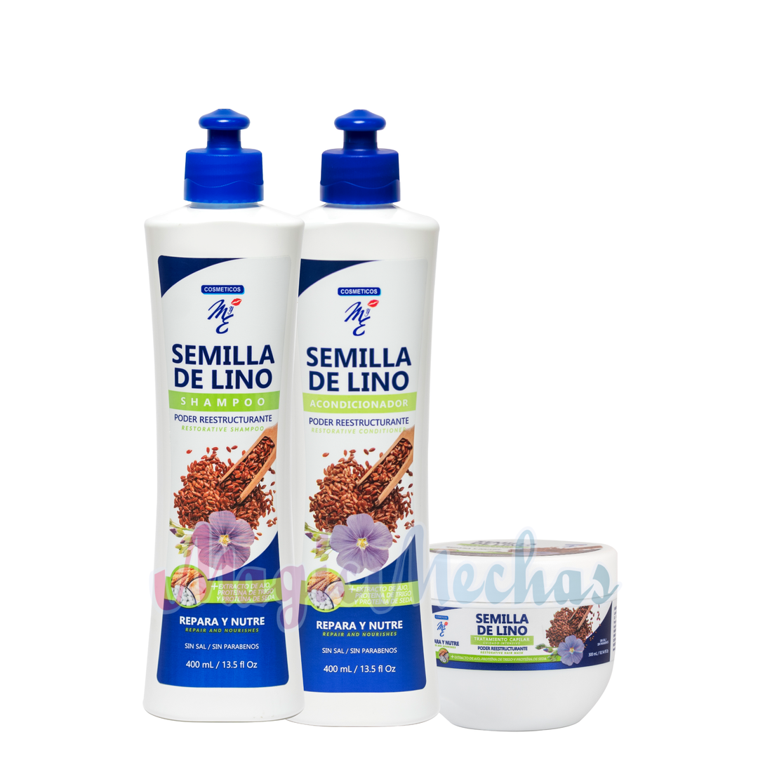 Kit MyE Semilla De Lino Shampoo + Acondicionador + Crema Capilar MYE