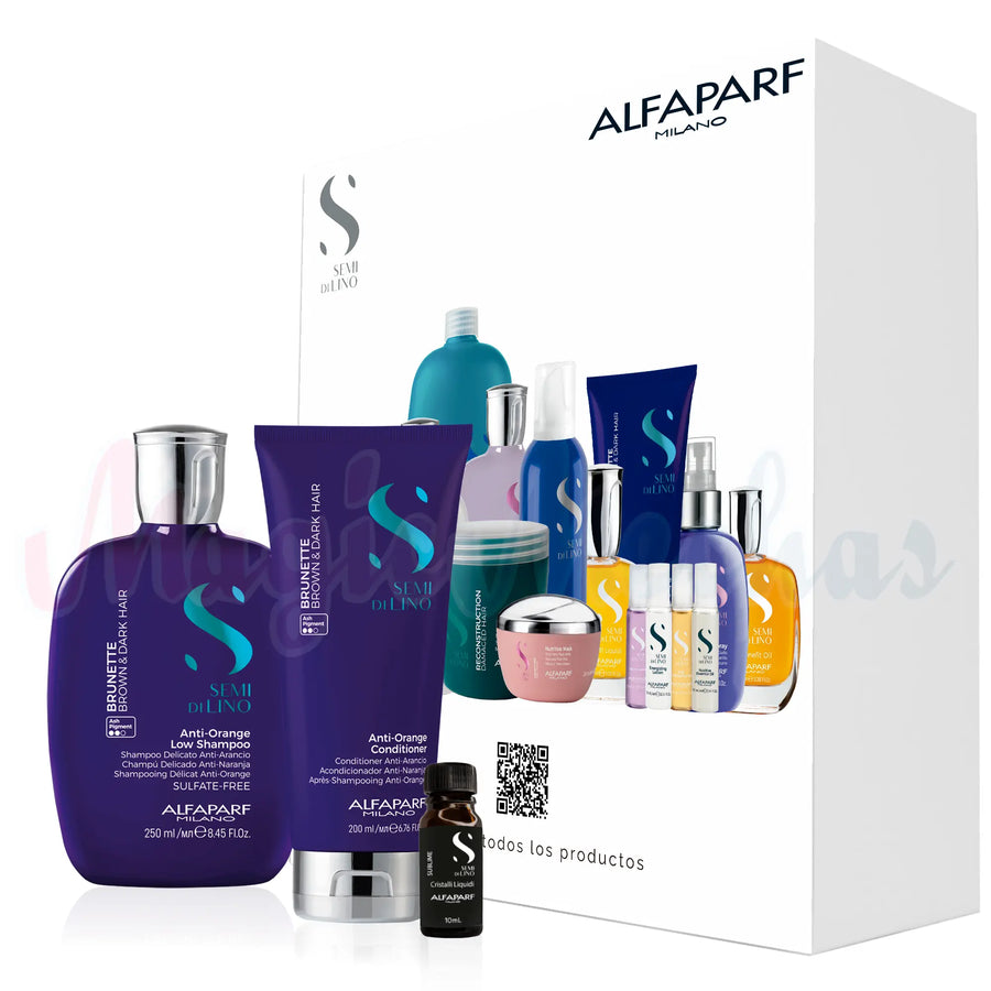 Kit Alfaparf Semi Di Lino Brunette Brown & Dark Hair Shampoo + Acondicionador Anti Naranja Alfaparf