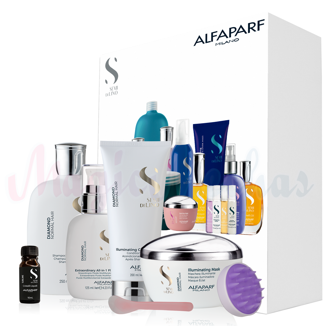 Kit Alfaparf Semi Di Lino Diamond Normal Hair Shampoo + Acondicionador + Mascarilla + Spray Multifuncion + Obsequio (10ml)