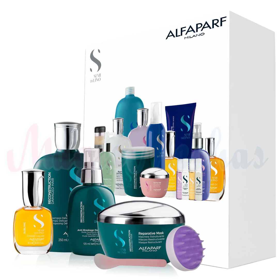 Kit Alfaparf Semi Di Lino Reconstruction Damaged Hair Shampoo + Mascarilla + Spray Diario Alfaparf