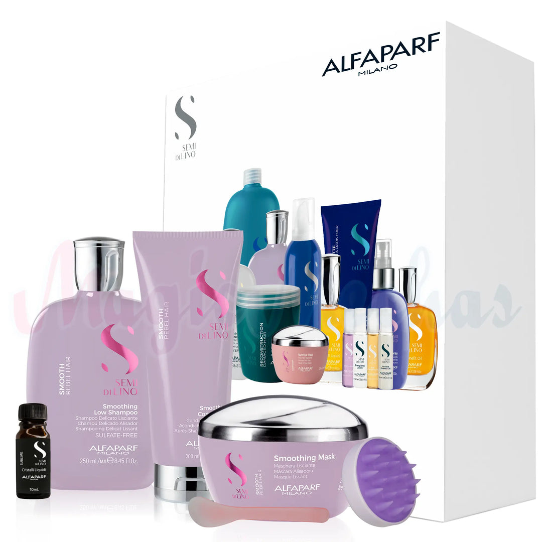 Kit Alfaparf Semi Di Lino Smooth Rebel Hair Shampoo + Acondicionador + Mascarilla + Obsequio Alfaparf