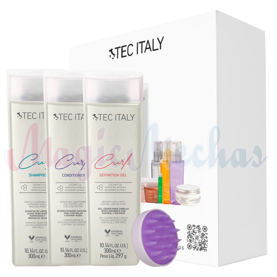 Kit Tec Italy Curls Shampoo + Acondicionador + Definition Gel. Tec Italy