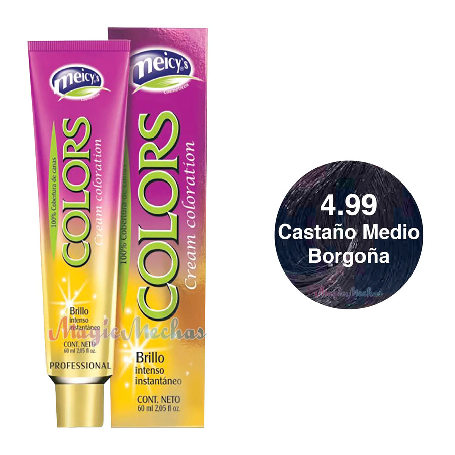 Meicys Tinte Colors Permanente 4.99 Castaño Medio Borgoña 60mL Meicys