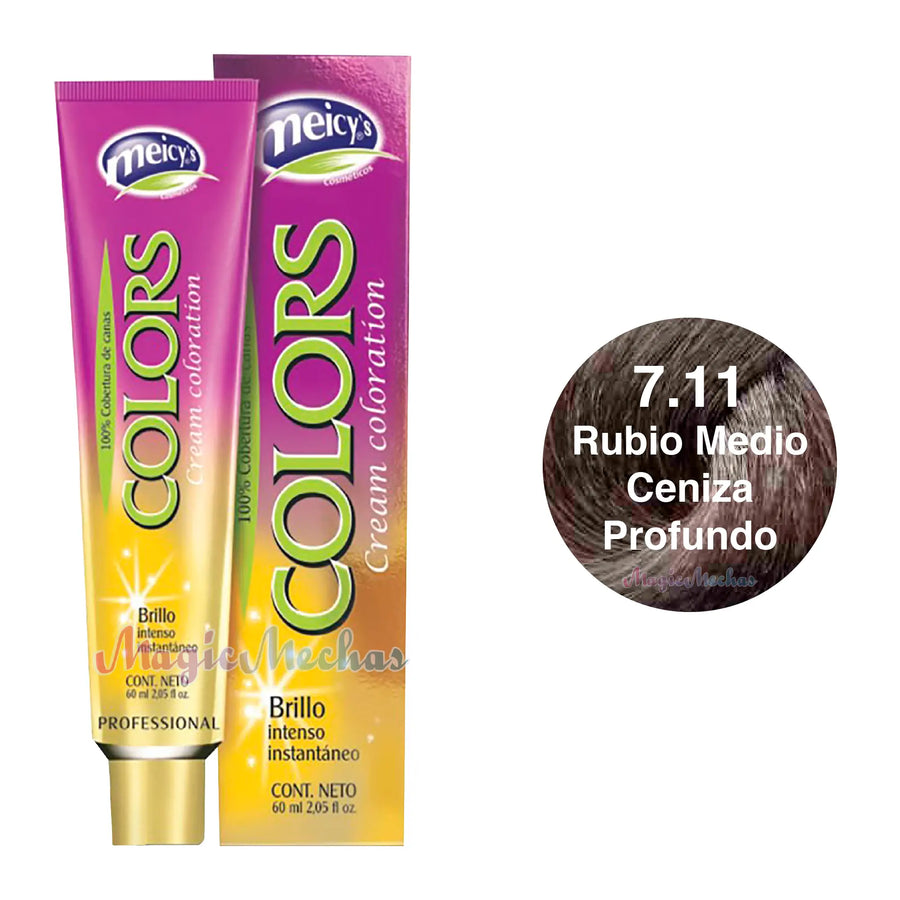 Meicys Tinte Colors Permanente 7.11 Rubio Medio Ceniza Profundo 60mL Meicys