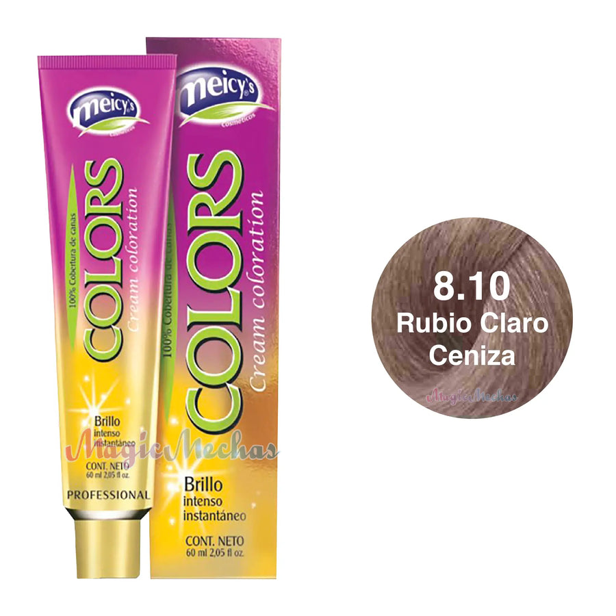 Meicys Tinte Colors Permanente 8.10 Rubio Claro Ceniza 60mL Meicys