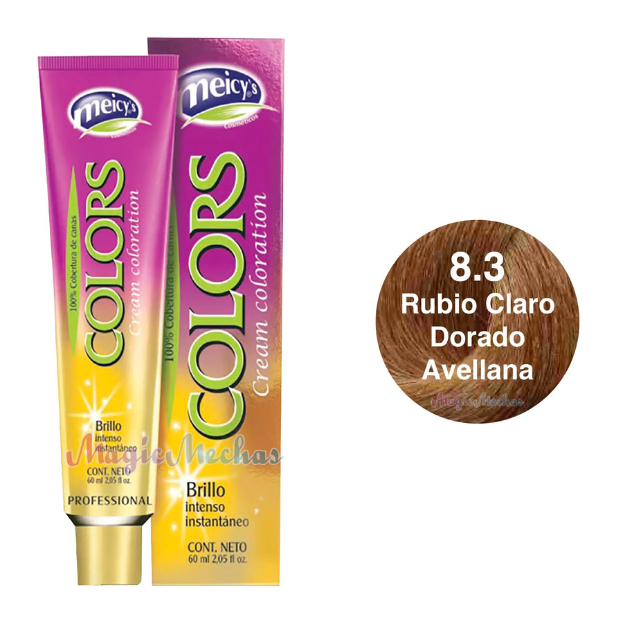 Meicys Tinte Colors Permanente 8.3 Rubio Claro Dorado Avellana 60mL Meicys