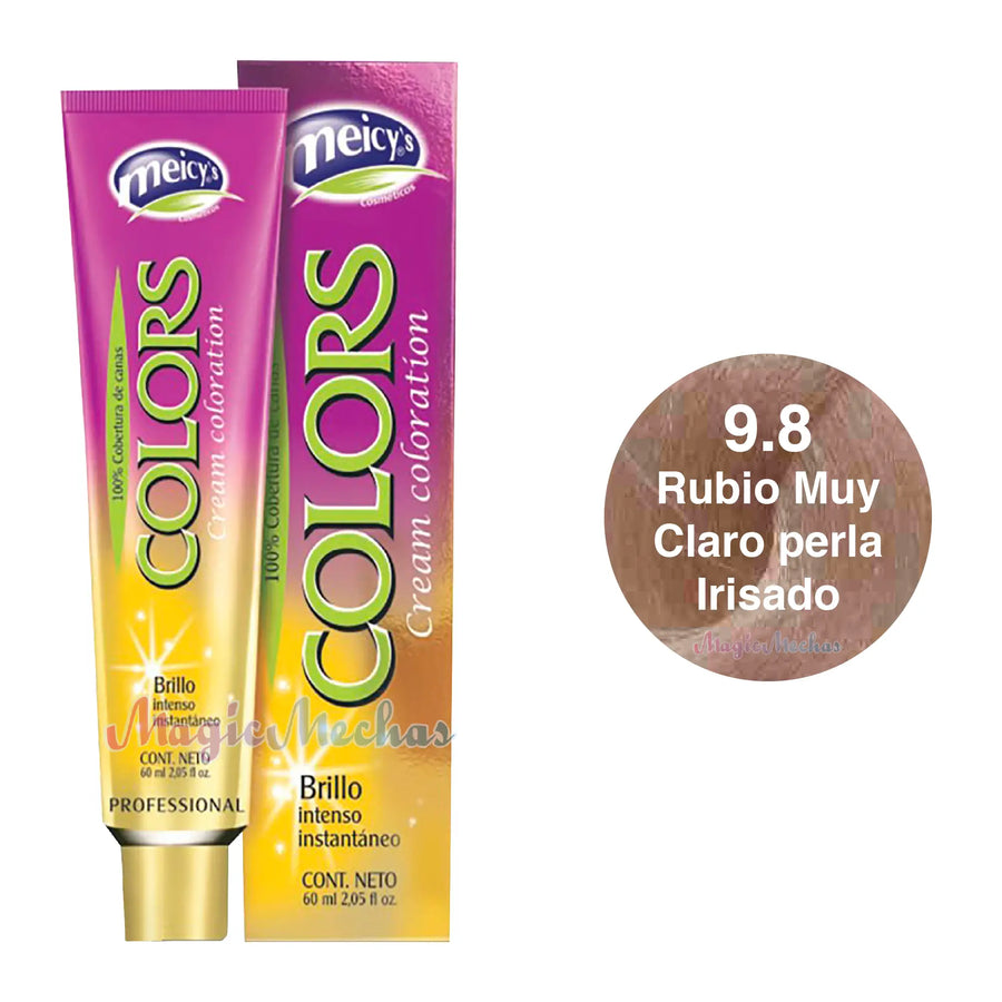 Meicys Tinte Colors Permanente 9.8 Rubio Muy Claro Perla Irisado 60mL Meicys