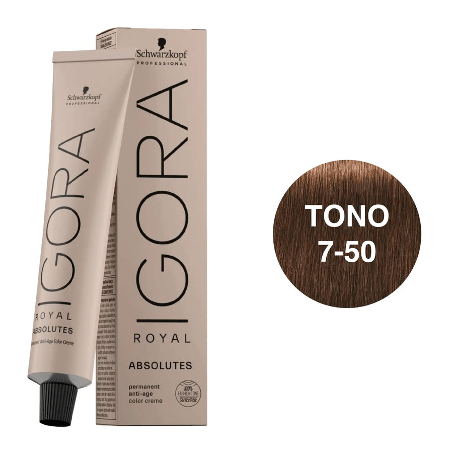 Igora Royal Absolutes Tono 7-50 Rubio Medio Dorado Natural 60mL - Magic Mechas