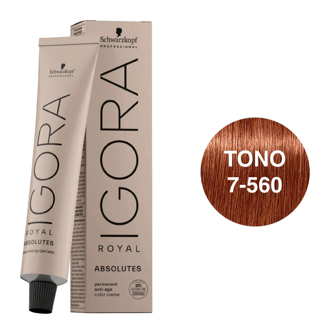 Igora Royal Absolutes Tono 7-560 Rubio Medio Dorado Chocolate 60mL - Magic Mechas