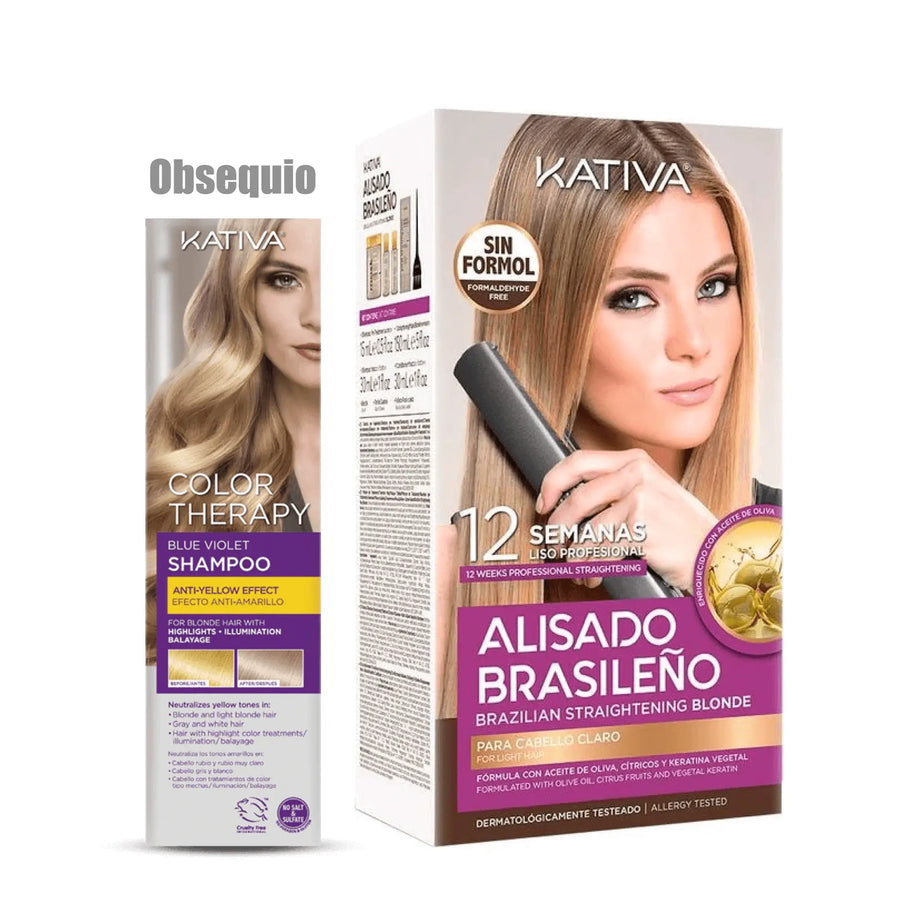 Kit Kativa Alisado Brasileño Blonde + Shampoo Efecto Anti-Amarillo - Magic Mechas