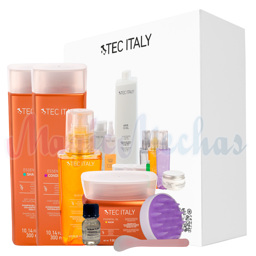 Kit Tec Italy Essential Oil Shampoo + Acondicionador + Mascarilla+ Olio Vital + Obsequio Tec Italy