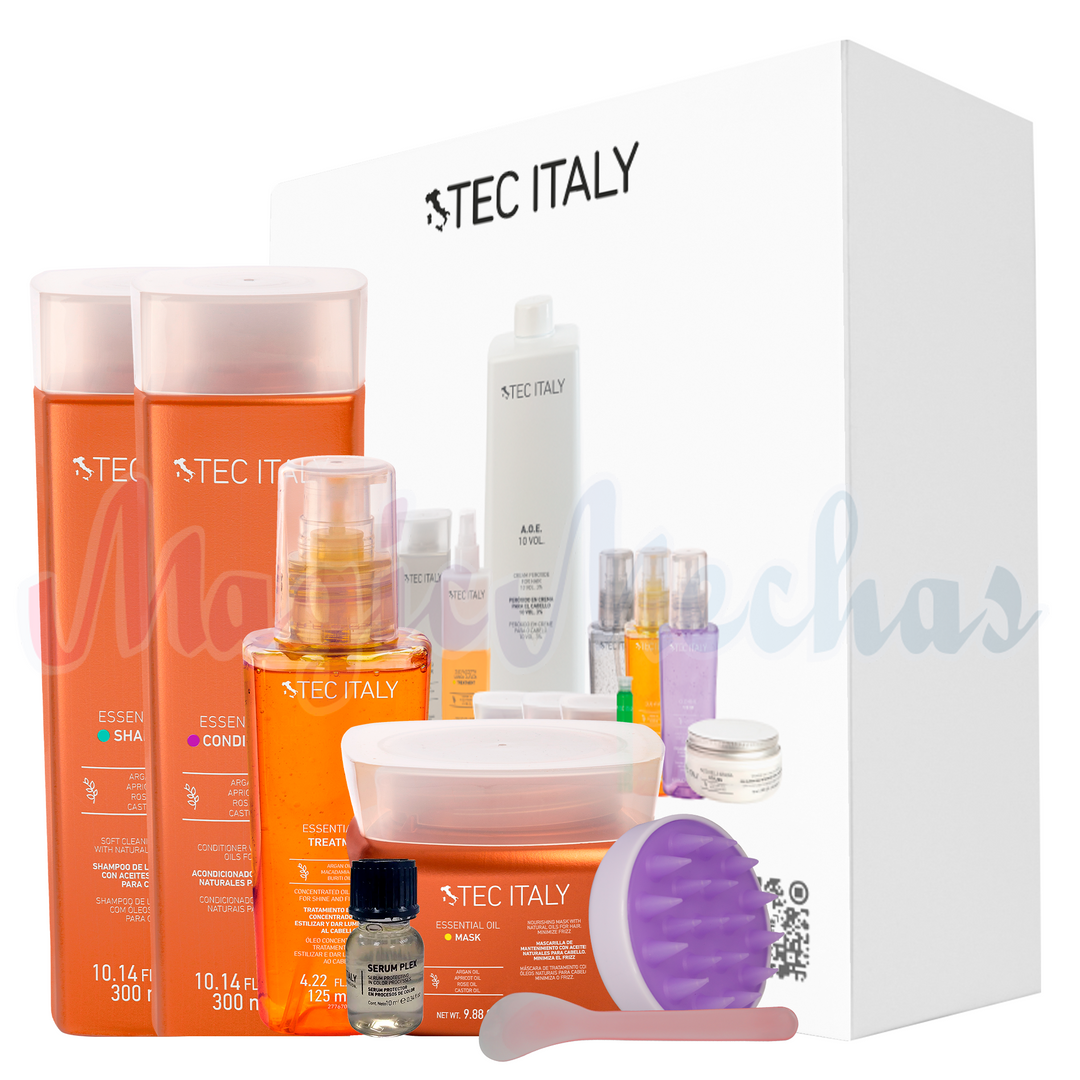 Kit Tec Italy Essential Oil Shampoo + Acondicionador + Mascarilla+ Olio Treatment + Obsequio Tec Italy