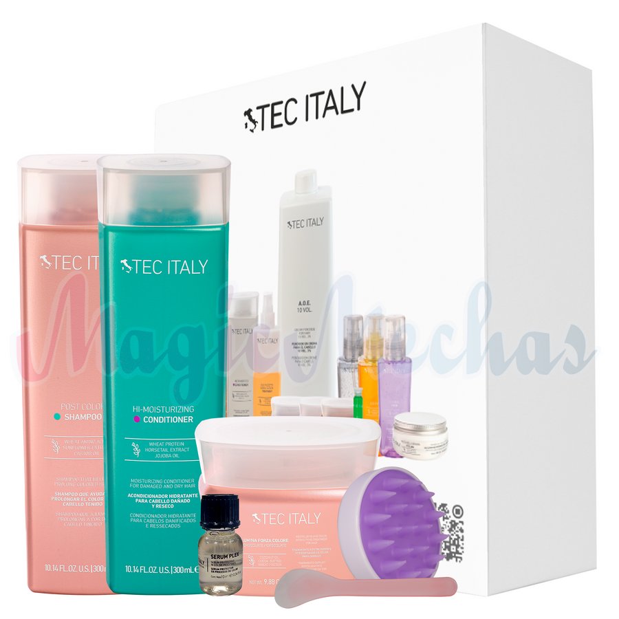 Kit Tec Italy Post Color Shampoo + Acondicionador Hi Moisturizing + Mascarilla Chocolate + Obsequio. Tec Italy